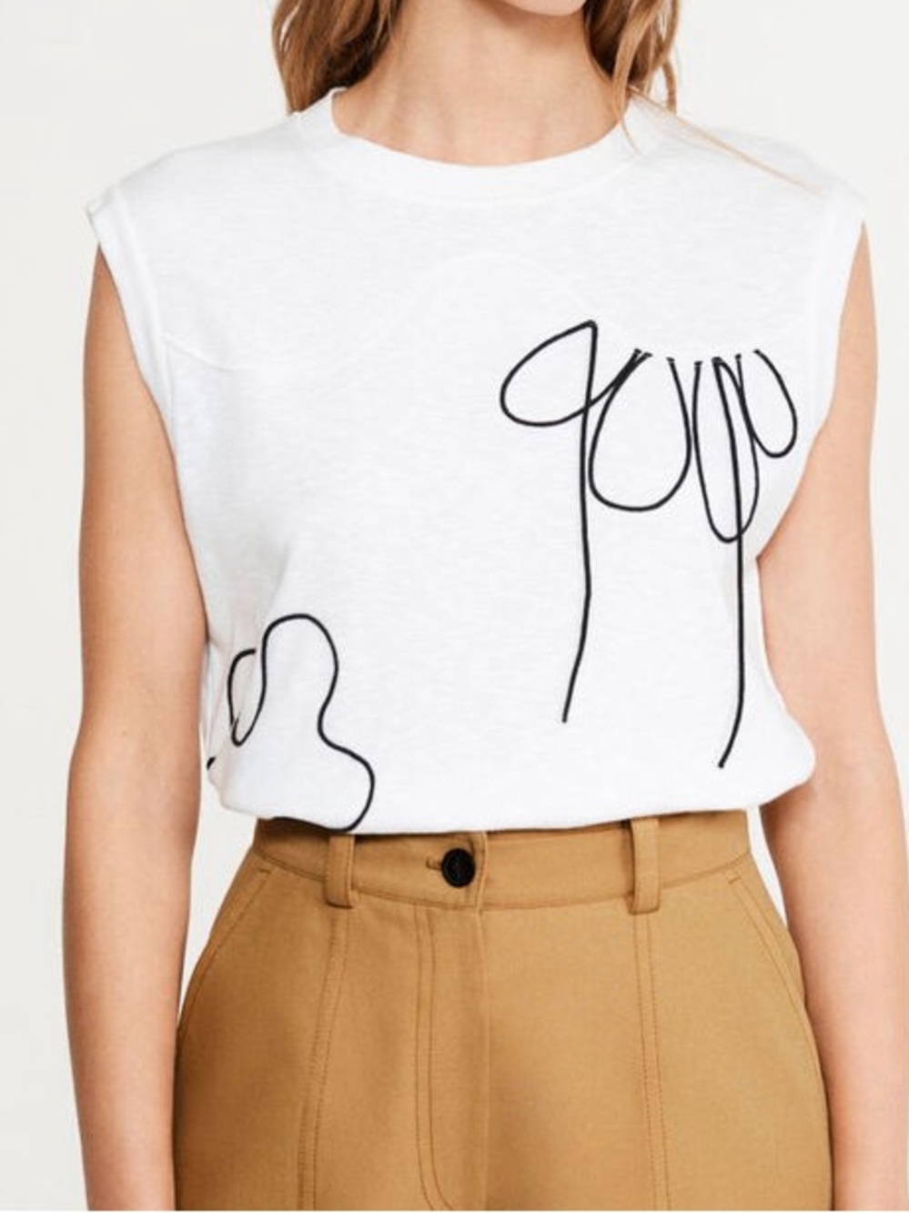 Claudie Pierlot Paris White. Lack Embroidered Line Art Cropped T-shirt